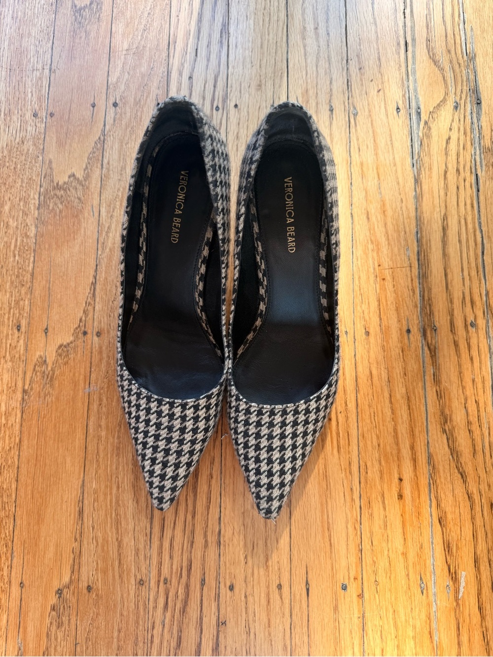 Veronica Beard Houndstooth Pointed-Toe Pumps in Black and White
